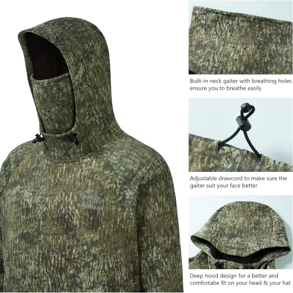 BASSDASH Mens Fishing Fleece Hoodie with Neck Gaiter Water Resistant Performance Hunting Sweatshirt FS18MMossy Wood No Logo at Sleeve