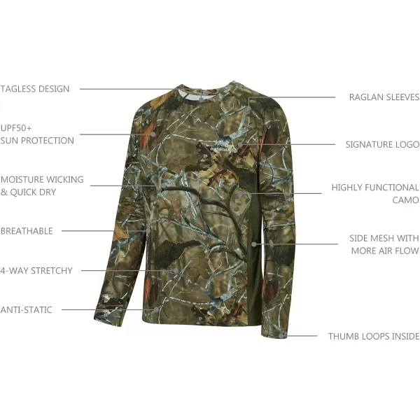 BASSDASH Mens Hunting Camo Performance Long Sleeve Shirt Fishing UPF50 FS13MAutumn Forest