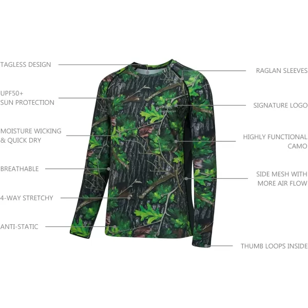 BASSDASH Mens Hunting Camo Performance Long Sleeve Shirt Fishing UPF50 FS13MGreen Leaf