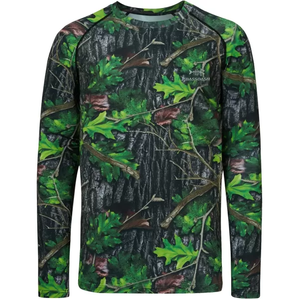 BASSDASH Mens Hunting Camo Performance Long Sleeve Shirt Fishing UPF50 FS13MGreen Leaf