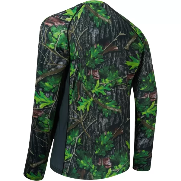 BASSDASH Mens Hunting Camo Performance Long Sleeve Shirt Fishing UPF50 FS13MGreen Leaf