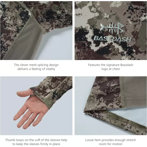 BASSDASH Mens Hunting Camo Performance Long Sleeve Shirt Fishing UPF50 FS13MGrunge Camo