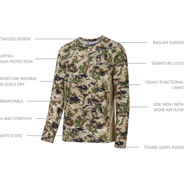 BASSDASH Mens Hunting Camo Performance Long Sleeve Shirt Fishing UPF50 FS13MHighland