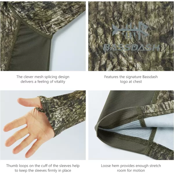 BASSDASH Mens Hunting Camo Performance Long Sleeve Shirt Fishing UPF50 FS13MMossy Wood