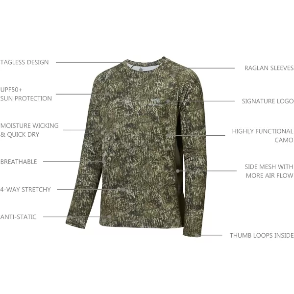 BASSDASH Mens Hunting Camo Performance Long Sleeve Shirt Fishing UPF50 FS13MMossy Wood