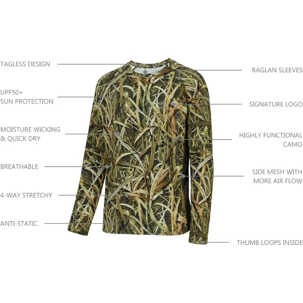 BASSDASH Mens Hunting Camo Performance Long Sleeve Shirt Fishing UPF50 FS13MReeds