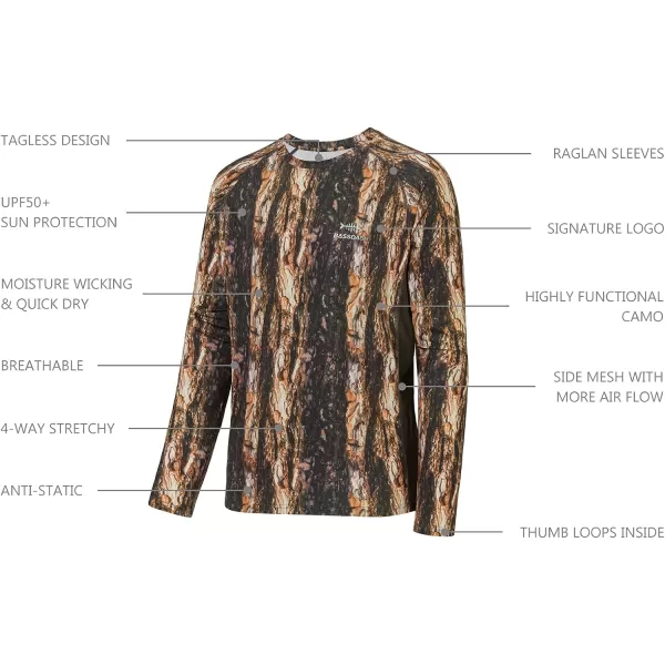 BASSDASH Mens Hunting Camo Performance Long Sleeve Shirt Fishing UPF50 FS13MTree Trunk