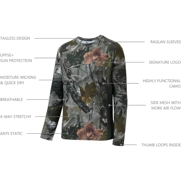 BASSDASH Mens Hunting Camo Performance Long Sleeve Shirt Fishing UPF50 FS13MWoodland