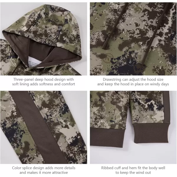 BASSDASH Mens Hunting Fleece Hoodie Midweight Water Resistant Performance Camo Fishing Outdoor Pullover Sweatshirt FS29MGrunge CamoBrown