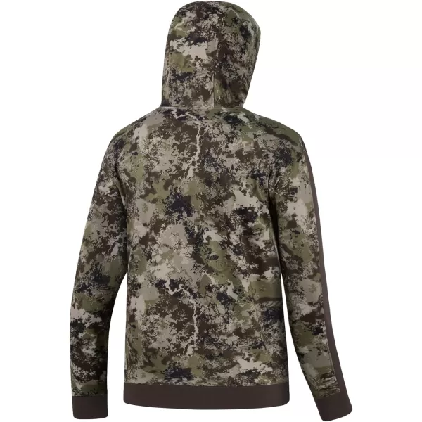 BASSDASH Mens Hunting Fleece Hoodie Midweight Water Resistant Performance Camo Fishing Outdoor Pullover Sweatshirt FS29MGrunge CamoBrown