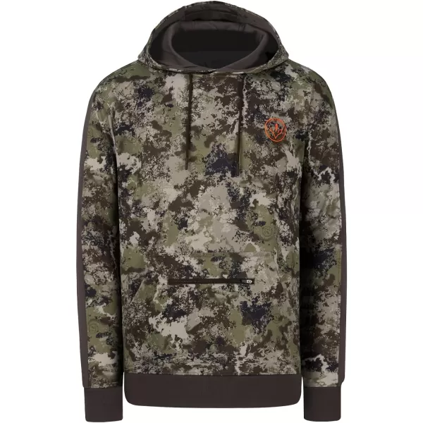 BASSDASH Mens Hunting Fleece Hoodie Midweight Water Resistant Performance Camo Fishing Outdoor Pullover Sweatshirt FS29MGrunge CamoBrown