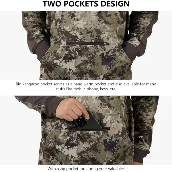 BASSDASH Mens Hunting Fleece Hoodie Midweight Water Resistant Performance Camo Fishing Outdoor Pullover Sweatshirt FS29MGrunge CamoBrown