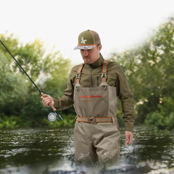 BASSDASH Mens IMMERSE Tan Waders Waterproof Breathable Fly Fishing Stocking Foot Chest Waders for Hunting LightweightTanDun