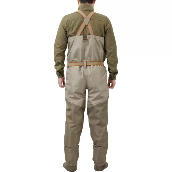 BASSDASH Mens IMMERSE Tan Waders Waterproof Breathable Fly Fishing Stocking Foot Chest Waders for Hunting LightweightTanDun