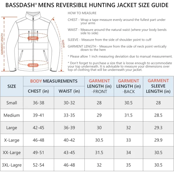 BASSDASH Mens Reversible Insulated Hunting Jacket Lightweight Silent Water Resistant Windproof Camo Fishing Winter CoatAutumn Forest