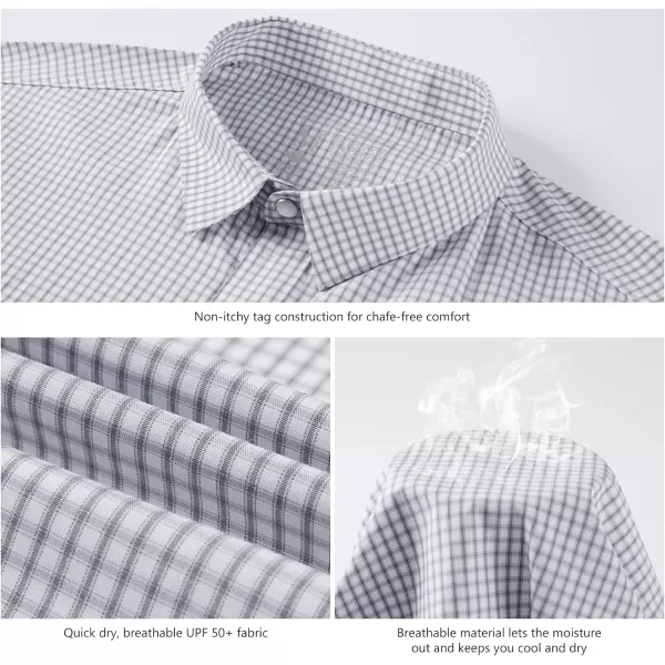 BASSDASH Mens UPF 50 Short Sleeve Plaid Checkered Snap Button Down Shirt Regular Fit Two Pockets Casual Dress Check ShirtsGrey Plaid