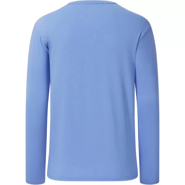 BASSDASH Mens Ultra Soft Cotton Blend UPF 50 Long Sleeve Fishing Shirt UV Sun Protection Casual Performance TeePeriwinkle Blue