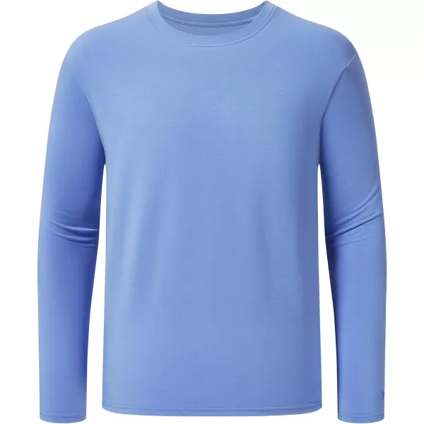 BASSDASH Mens Ultra Soft Cotton Blend UPF 50 Long Sleeve Fishing Shirt UV Sun Protection Casual Performance TeePeriwinkle Blue