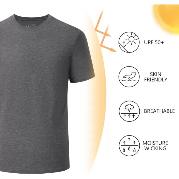 BASSDASH Mens Ultra Soft Cotton Blend UPF 50 Sun Protection TShirt Short Sleeve Lightweight Cooling Casual Basic TeeHeather Grey