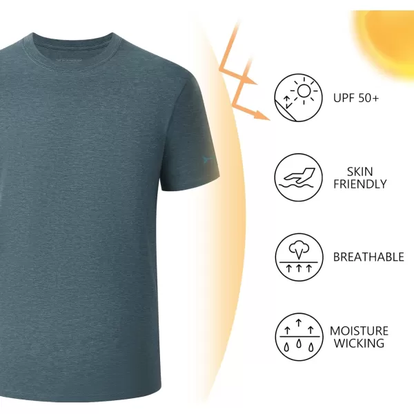 BASSDASH Mens Ultra Soft Cotton Blend UPF 50 Sun Protection TShirt Short Sleeve Lightweight Cooling Casual Basic TeeHeather Indigo