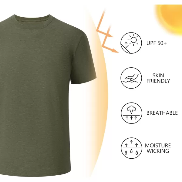 BASSDASH Mens Ultra Soft Cotton Blend UPF 50 Sun Protection TShirt Short Sleeve Lightweight Cooling Casual Basic TeeHeather Olive Green