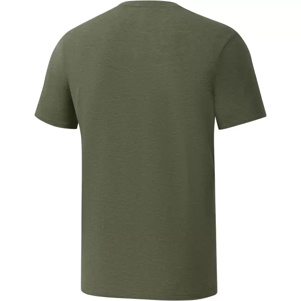 BASSDASH Mens Ultra Soft Cotton Blend UPF 50 Sun Protection TShirt Short Sleeve Lightweight Cooling Casual Basic TeeHeather Olive Green