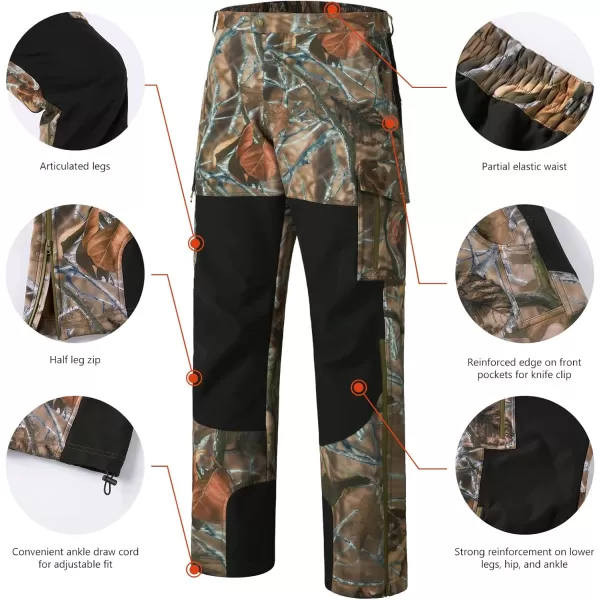 BASSDASH Splice Insulated Hunting Softshell Pants Water Resistant Camo Fishing Tactical Reinforced Windproof Fleeced PantAutumn ForestBlack