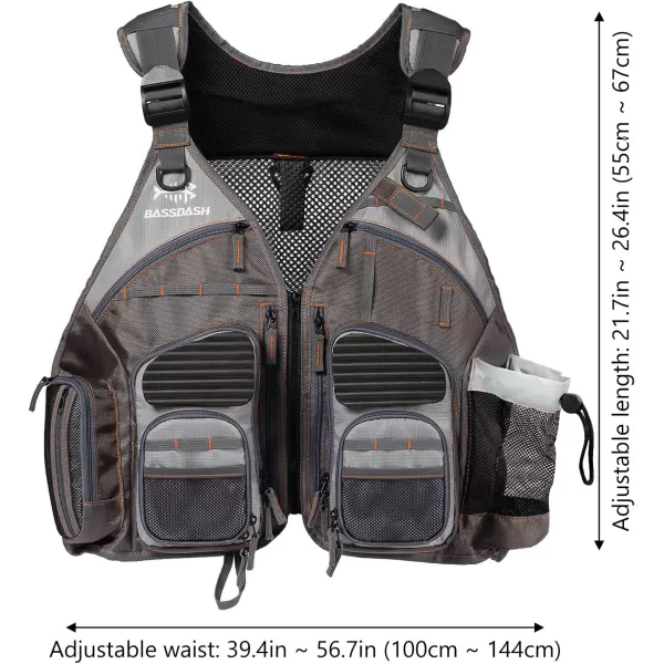 BASSDASH Strap Fishing Vest Adjustable for Men and Women for Fly Bass Fishing and Outdoor ActivitiesBrown