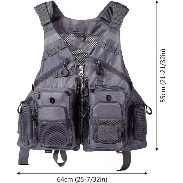 BASSDASH Strap Fishing Vest Adjustable for Men and Women for Fly Bass Fishing and Outdoor ActivitiesGrey