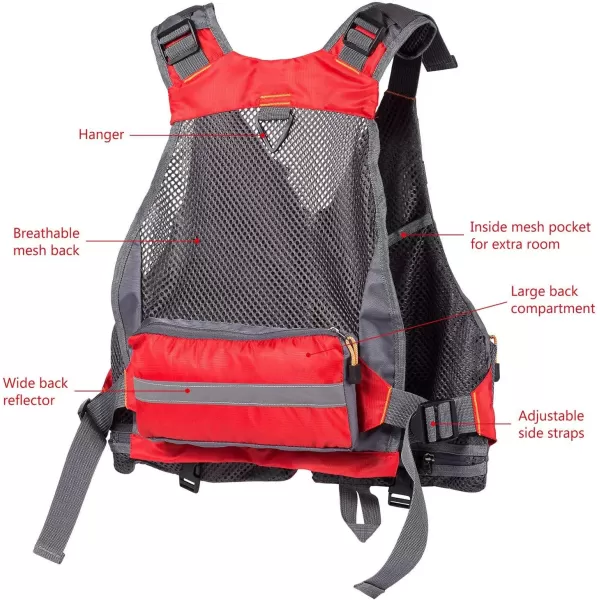 BASSDASH Strap Fishing Vest Adjustable for Men and Women for Fly Bass Fishing and Outdoor ActivitiesRed