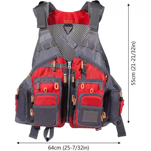 BASSDASH Strap Fishing Vest Adjustable for Men and Women for Fly Bass Fishing and Outdoor ActivitiesRed