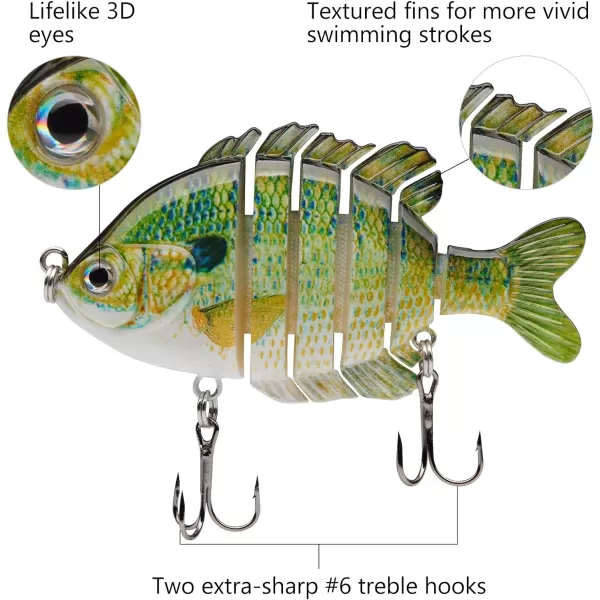 BASSDASH SwimPanfish Multi Jointed Panfish Bluegill Swimbaits Hard Topwater Bass Lures Fishing Lure Crank Saltwater 35in085ozNatural Bluegill