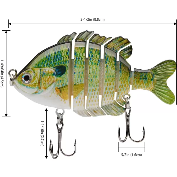 BASSDASH SwimPanfish Multi Jointed Panfish Bluegill Swimbaits Hard Topwater Bass Lures Fishing Lure Crank Saltwater 35in085ozNatural Bluegill