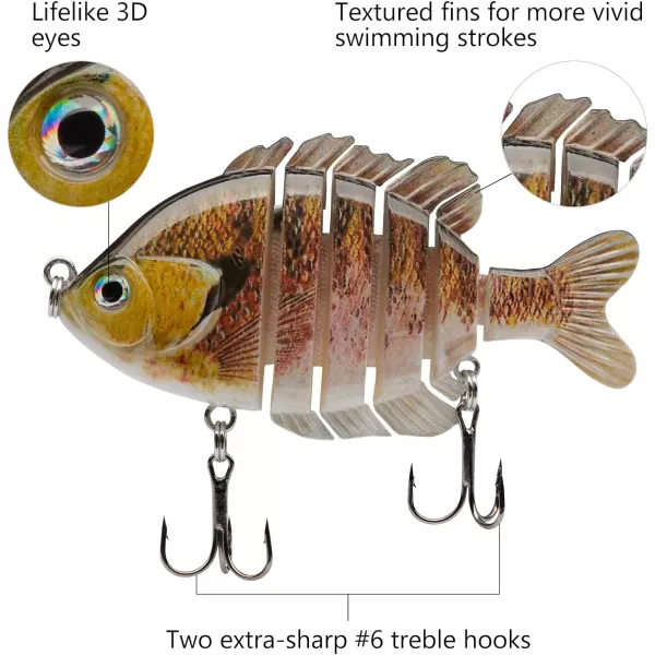 BASSDASH SwimPanfish Multi Jointed Panfish Bluegill Swimbaits Hard Topwater Bass Lures Fishing Lure Crank Saltwater 35in085ozPink Bluegill