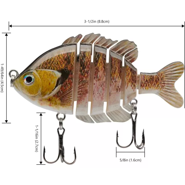 BASSDASH SwimPanfish Multi Jointed Panfish Bluegill Swimbaits Hard Topwater Bass Lures Fishing Lure Crank Saltwater 35in085ozPink Bluegill