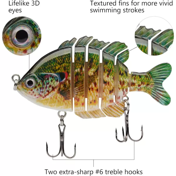 BASSDASH SwimPanfish Multi Jointed Panfish Bluegill Swimbaits Hard Topwater Bass Lures Fishing Lure Crank Saltwater 35in085ozSpotted Sunfish