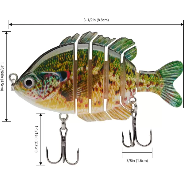 BASSDASH SwimPanfish Multi Jointed Panfish Bluegill Swimbaits Hard Topwater Bass Lures Fishing Lure Crank Saltwater 35in085ozSpotted Sunfish