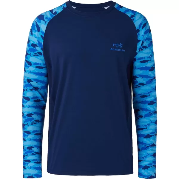 BASSDASH UPF 50 Fishing Tee for Men Camo Long Sleeve Shirt Quick Dry SweatshirtsDark BlueFish School