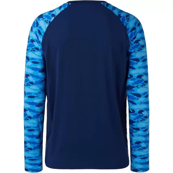 BASSDASH UPF 50 Fishing Tee for Men Camo Long Sleeve Shirt Quick Dry SweatshirtsDark BlueFish School