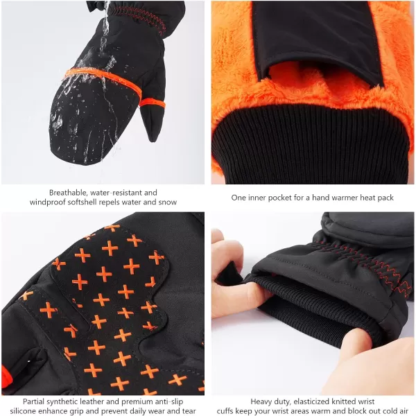 BASSDASH WinteFlex Insulated Ice Fishing Mittens Cold Weather Fingerless Gloves Water Resistant for Men Women HuntingBlack