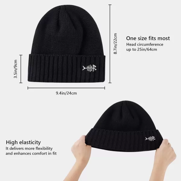 BASSDASH Winter Beanie Hats with Fleece Lining Thick Warm for Men Women Stretchy Fit Unisex Cuffed Knit HatBlack