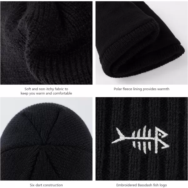 BASSDASH Winter Beanie Hats with Fleece Lining Thick Warm for Men Women Stretchy Fit Unisex Cuffed Knit HatBlack