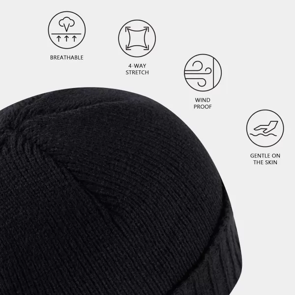 BASSDASH Winter Beanie Hats with Fleece Lining Thick Warm for Men Women Stretchy Fit Unisex Cuffed Knit HatBlack