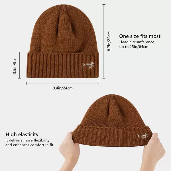 BASSDASH Winter Beanie Hats with Fleece Lining Thick Warm for Men Women Stretchy Fit Unisex Cuffed Knit HatBrown