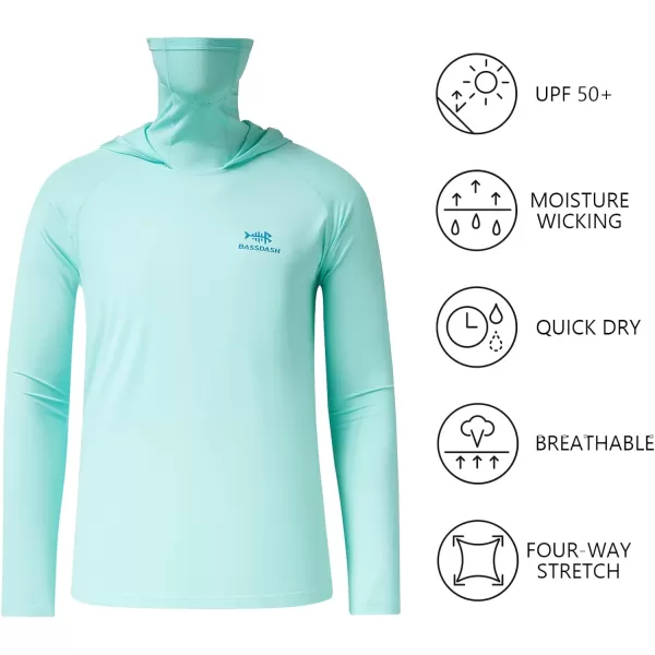 BASSDASH Youth UPF 50 Hooded Shirts with Mask UV Neck Gaiter Sun Protection Long Sleeve T Shirt for Fishing SwimSeafoam