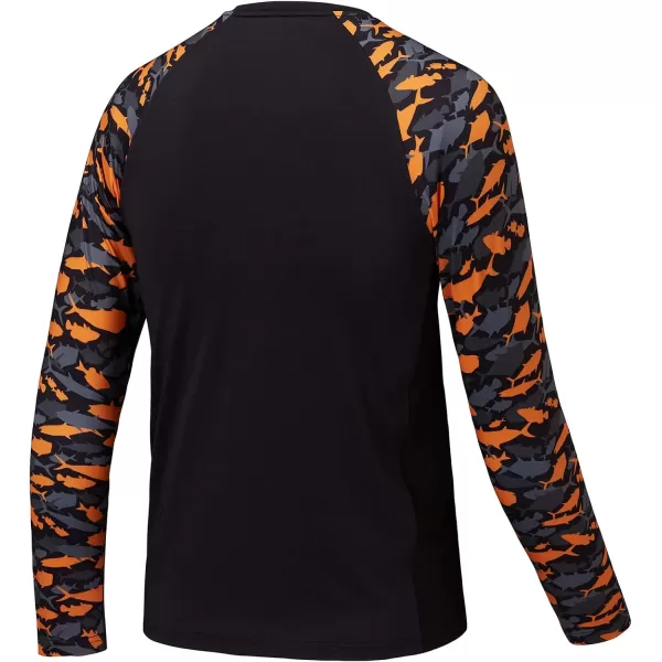 BASSDASH Youth UPF50 Camo Long Sleeve Fishing Shirt UV Protection Quick Dry TeeBlackBlack  Orange Fishes