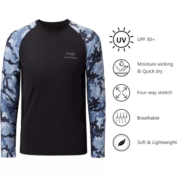 BASSDASH Youth UPF50 Camo Long Sleeve Fishing Shirt UV Protection Quick Dry TeeBlackBlue Camo