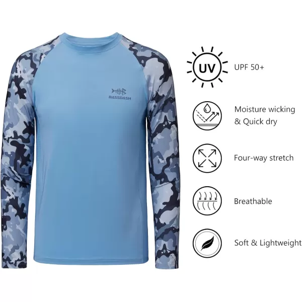 BASSDASH Youth UPF50 Camo Long Sleeve Fishing Shirt UV Protection Quick Dry TeeCarolinaBlue Camo