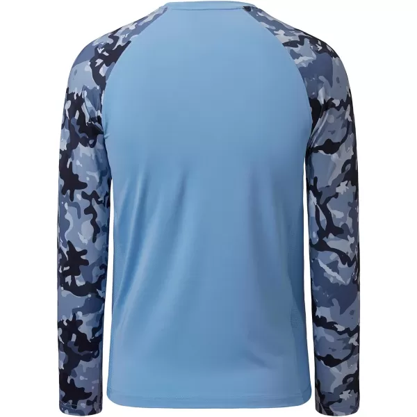 BASSDASH Youth UPF50 Camo Long Sleeve Fishing Shirt UV Protection Quick Dry TeeCarolinaBlue Camo