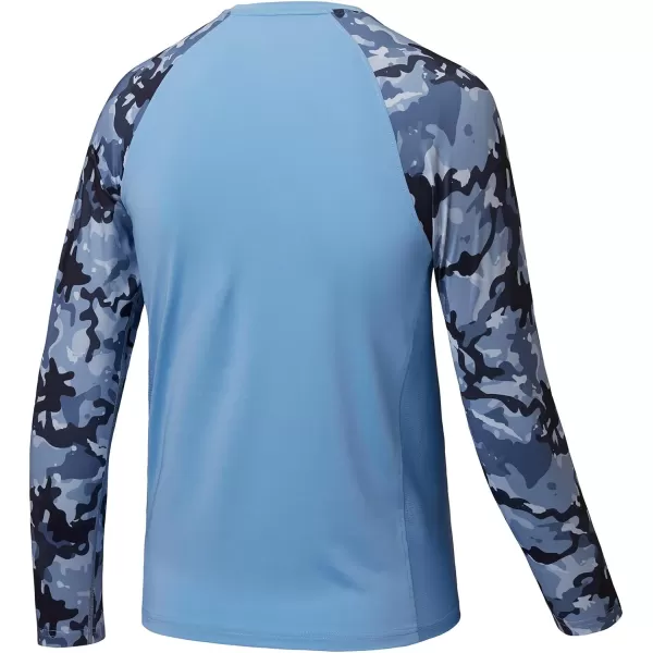 BASSDASH Youth UPF50 Camo Long Sleeve Fishing Shirt UV Protection Quick Dry TeeCarolinaBlue Camo